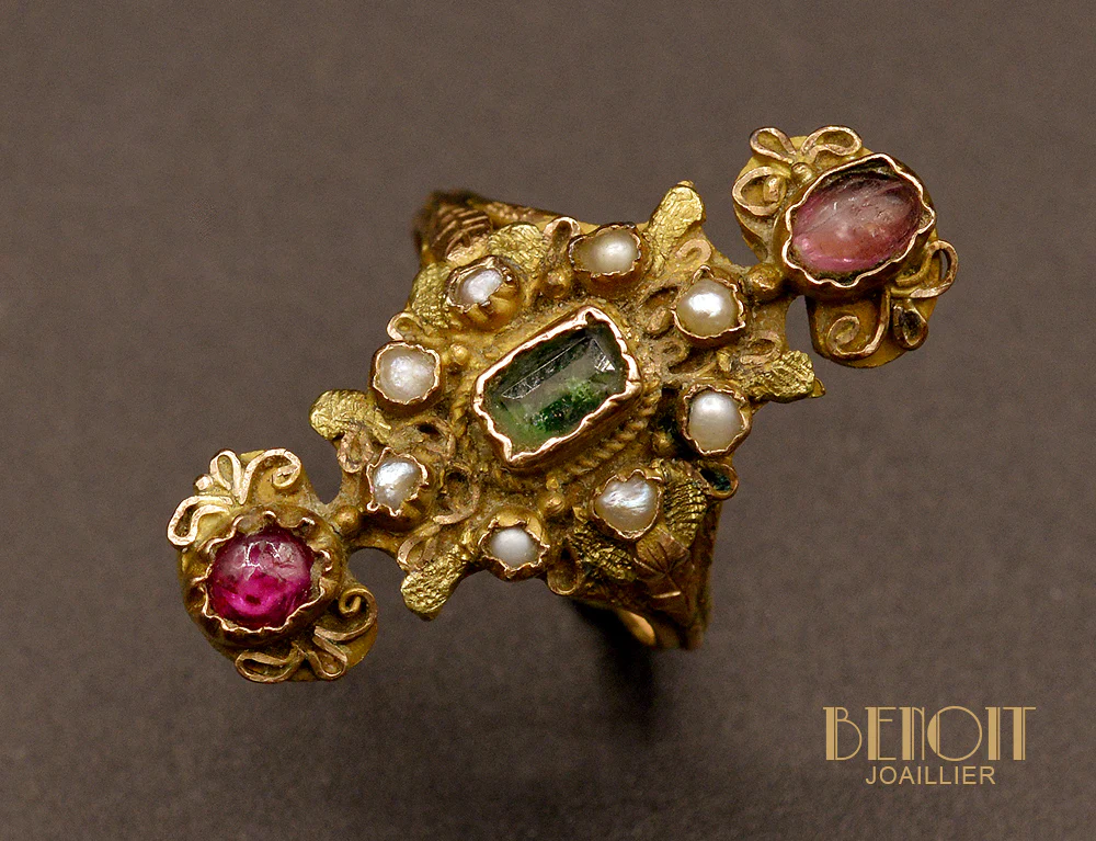 Bague marquise Fin XIXème Rubis et Émeraude - Image 3