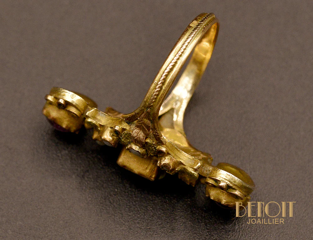 Bague marquise Fin XIXème Rubis et Émeraude - Image 5