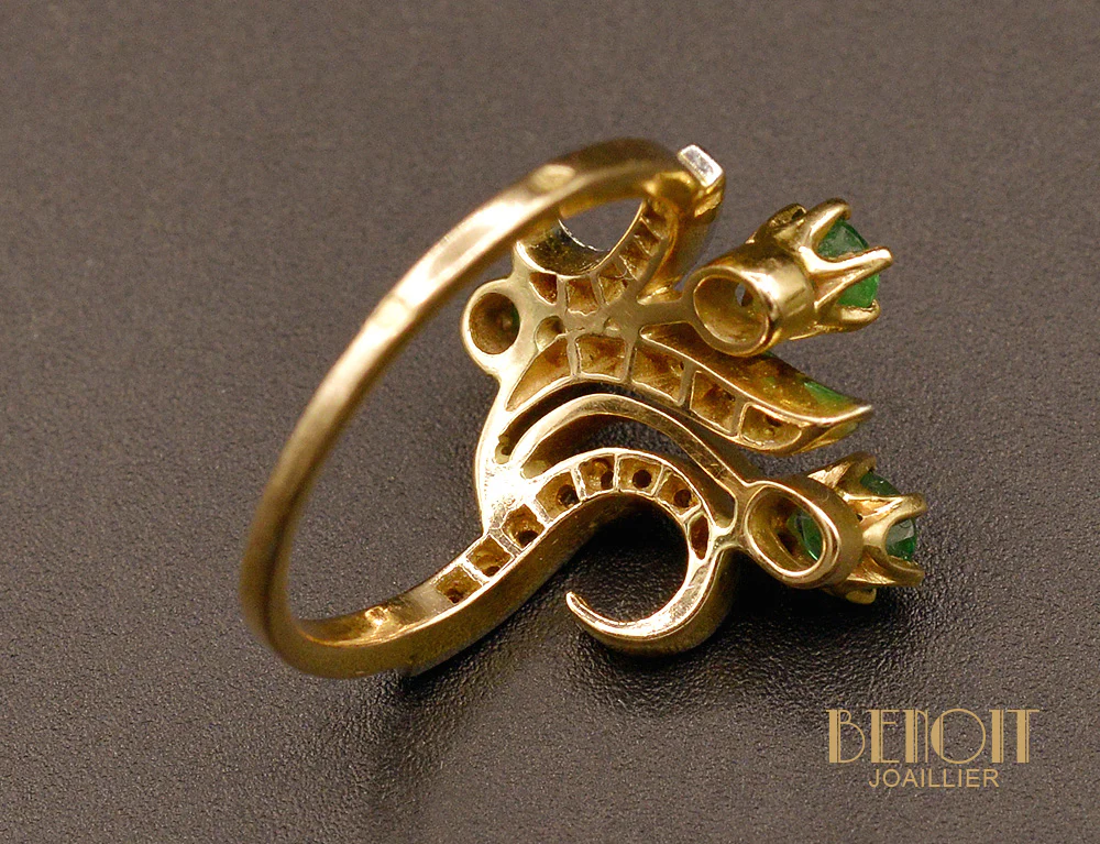 Bague 1900 Or, Emeraude et Diamants - Image 4
