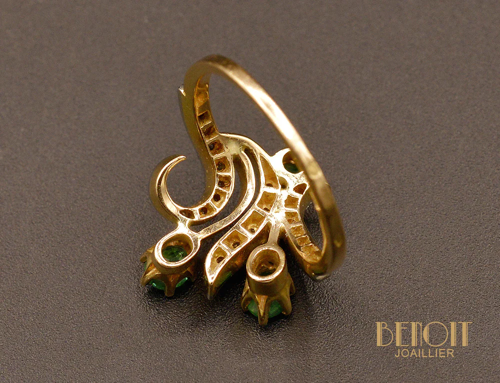 Bague 1900 Or, Emeraude et Diamants - Image 5