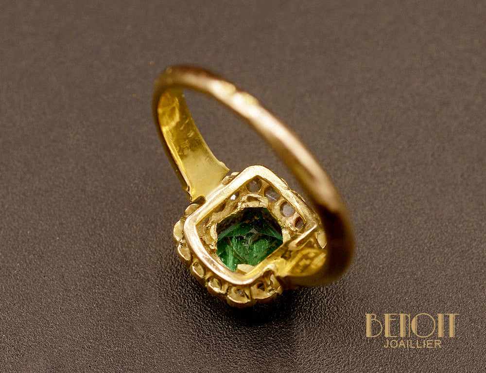 Bague ancienne Émeraude entourage Diamants - Image 5