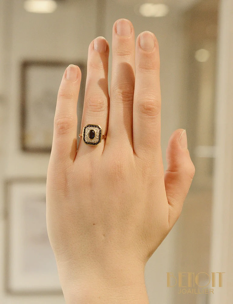 Bague Double entourage Saphirs et Diamants - Image 6