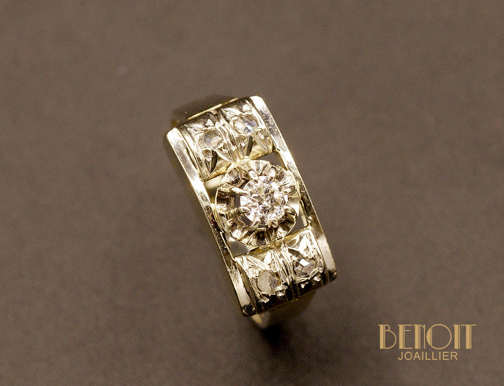 Bague Art Déco Diamants et Or - Image 3