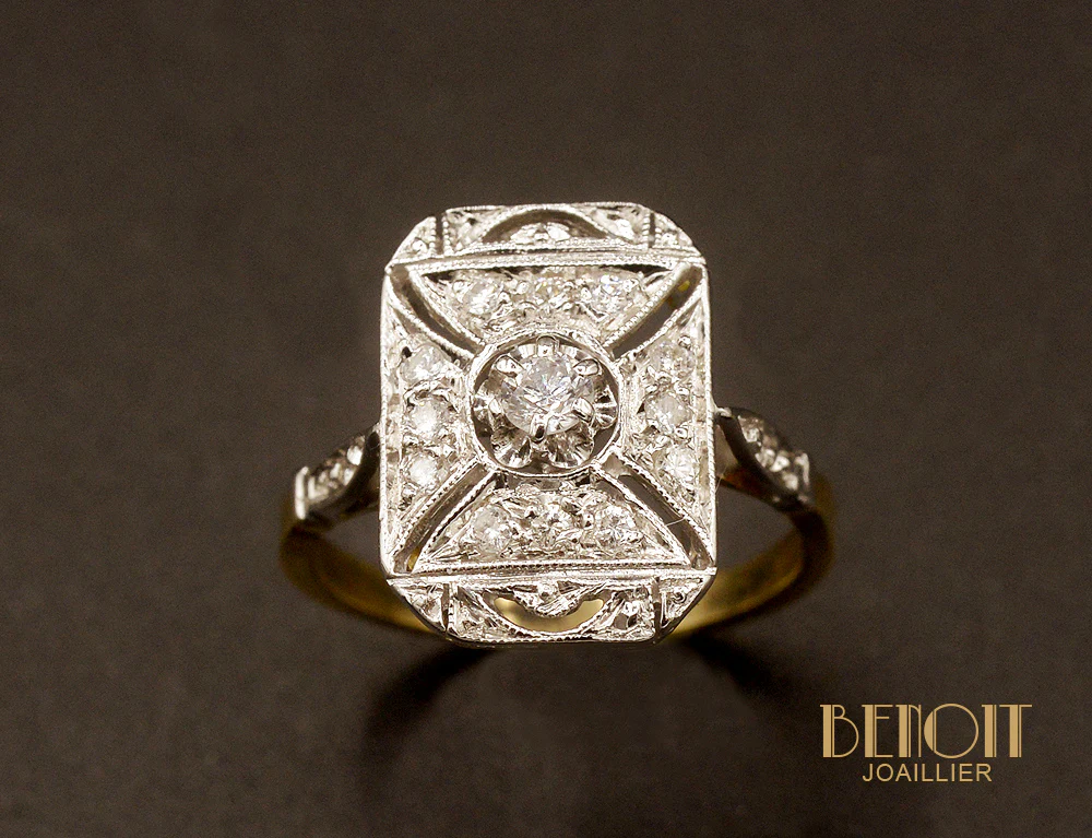 Bague Art Déco plateau rectangle - Image 2