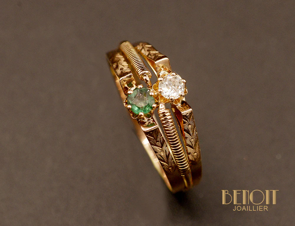 Toi et Moi Vintage Emeraude et Diamant - Image 3