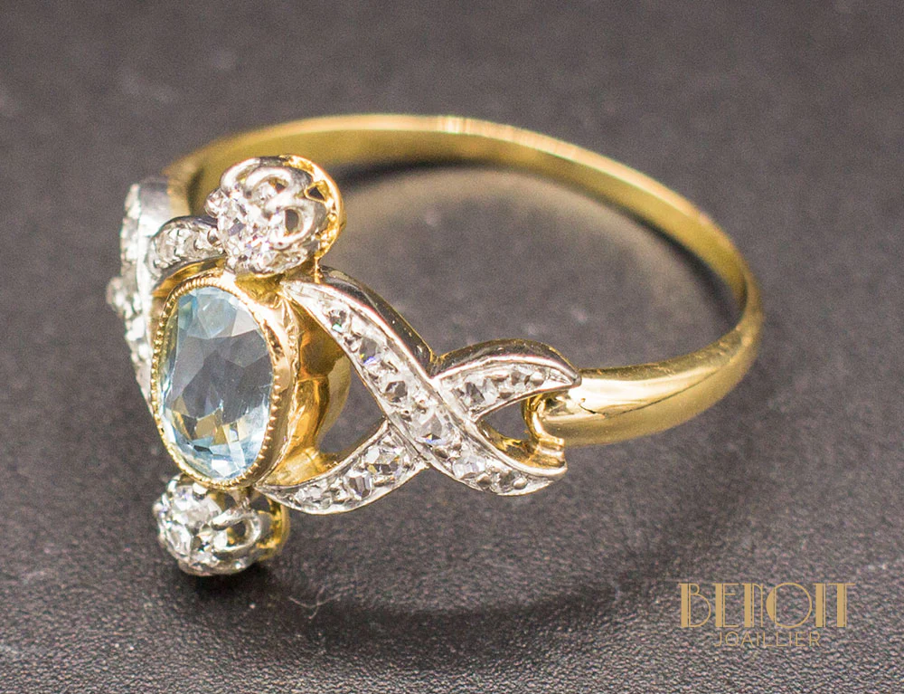 Bague 1900 Aigue Marine Diamants - Image 5