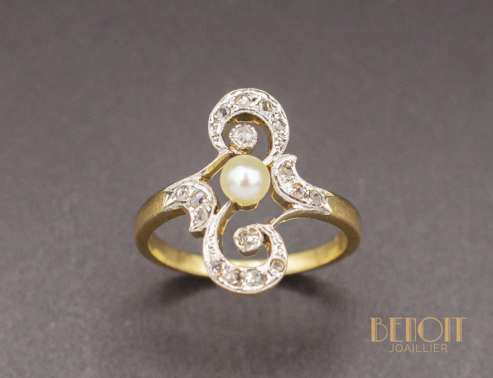 Bague 1900 Perle Diamants - Image 2