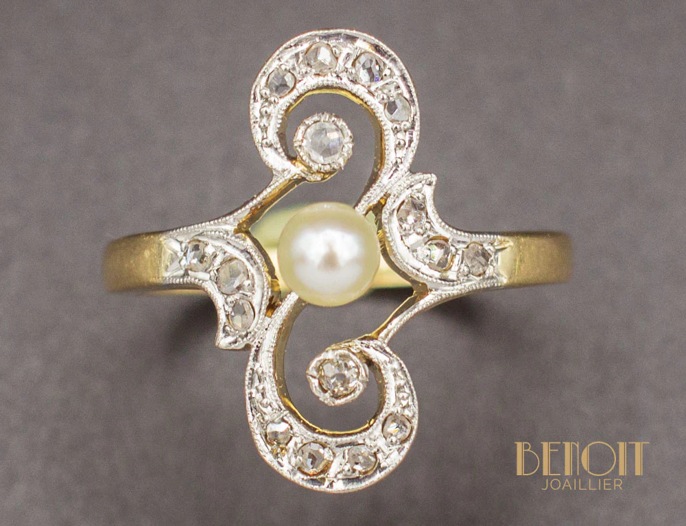 Bague 1900 Perle Diamants - Image 3