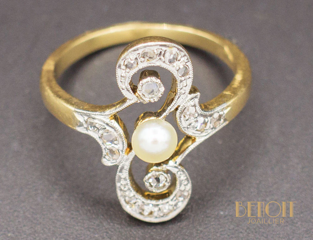 Bague 1900 Perle Diamants - Image 5