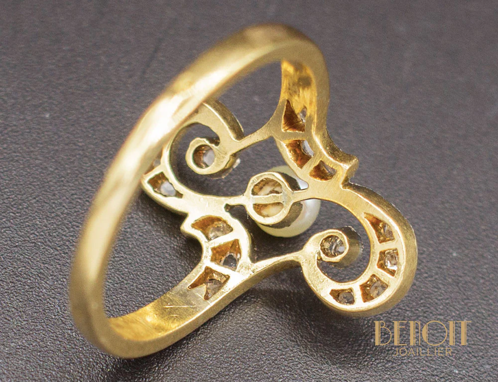 Bague 1900 Perle Diamants - Image 6