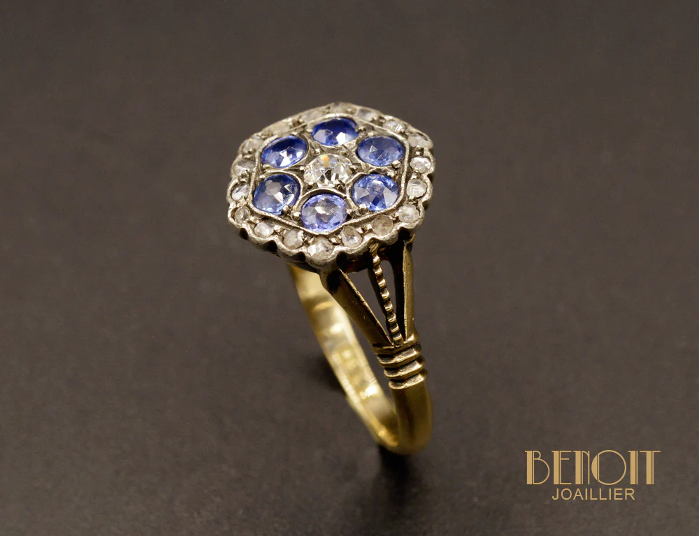 Bague Hexagonale Saphirs et Diamants - Image 3