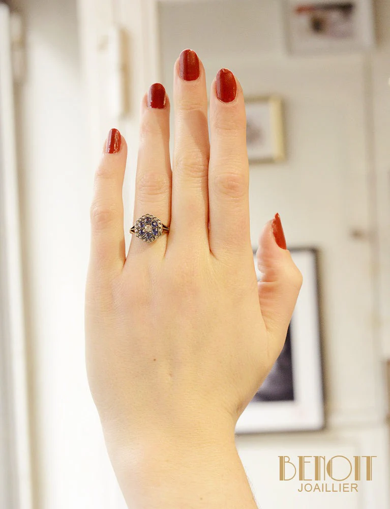 Bague Hexagonale Saphirs et Diamants - Image 5
