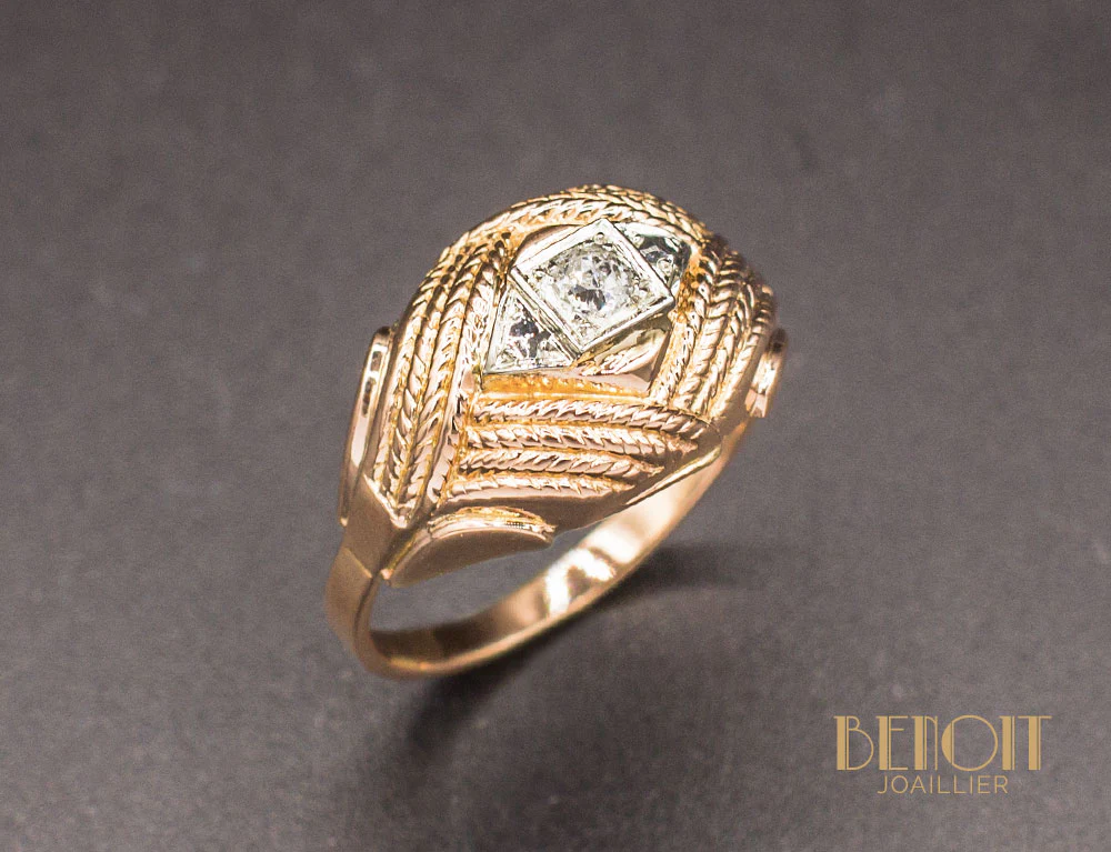 Bague 1950 Diamant Or Rose