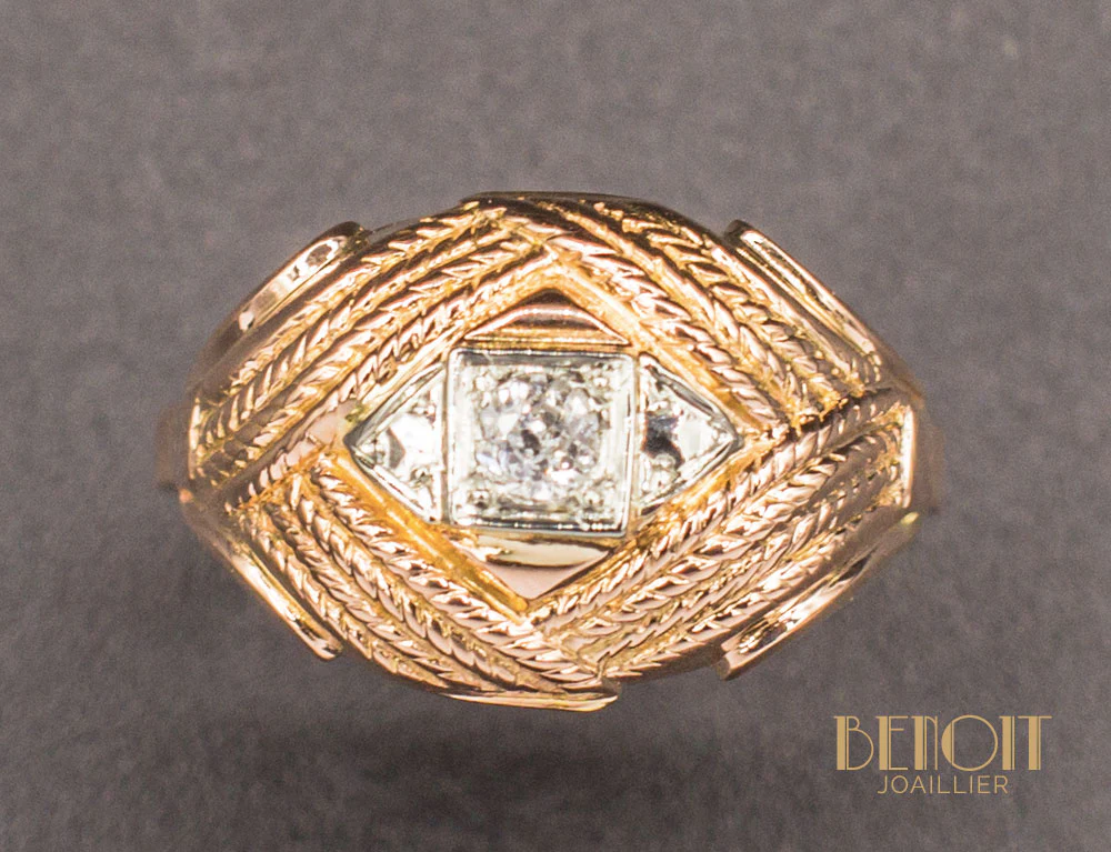 Bague 1950 Diamant Or Rose - Image 3