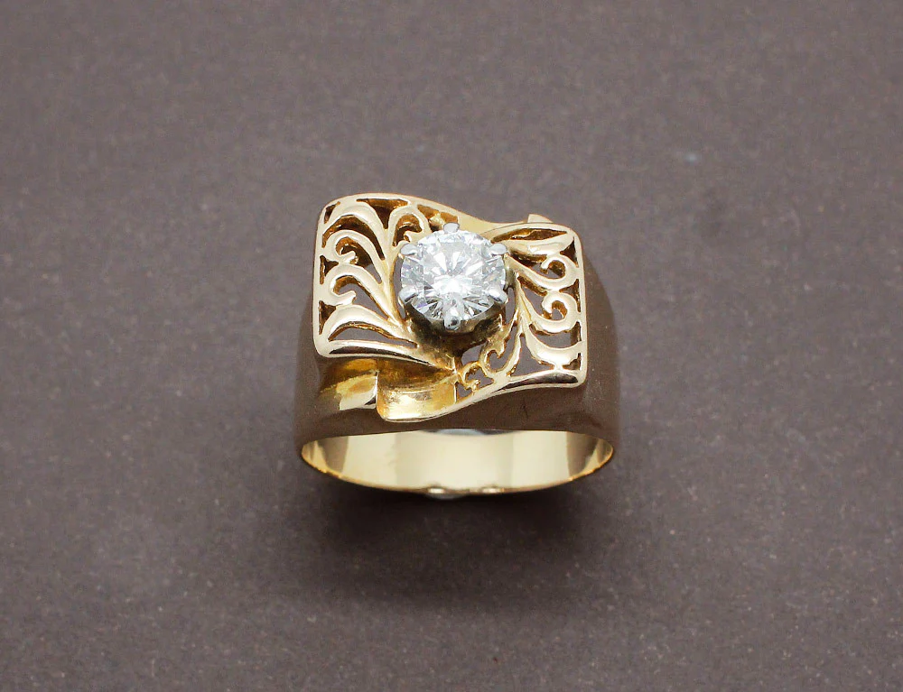 Bague 1950 Or Jaune et Diamant - Image 2