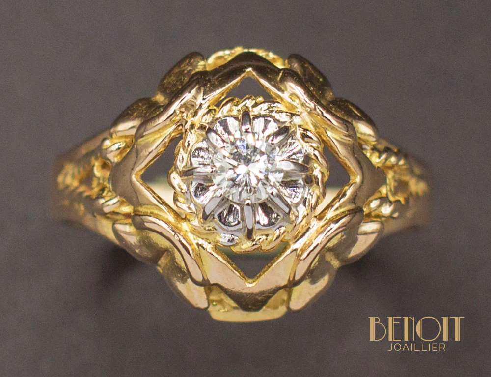 Bague 1950 Or Jaune Diamant - Image 3