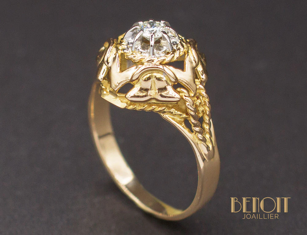 Bague 1950 Or Jaune Diamant - Image 4