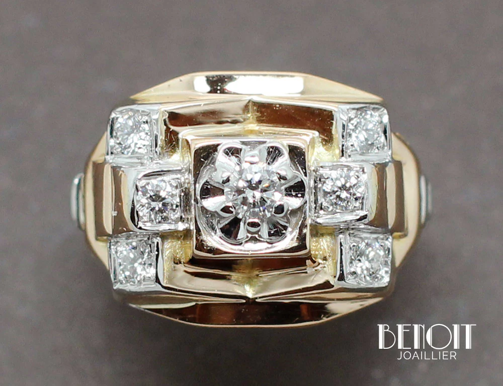 Bague 1950 Or Jaune Diamants - Image 3