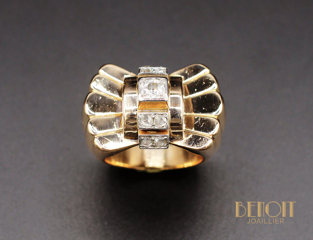 Bague 1950 Or Jaune Diamants - Image 2