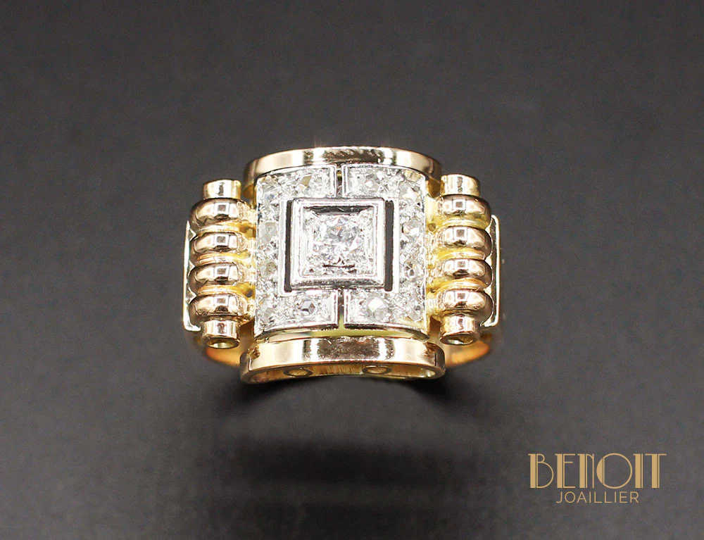 Bague 1950 Or Jaune Diamants - Image 2