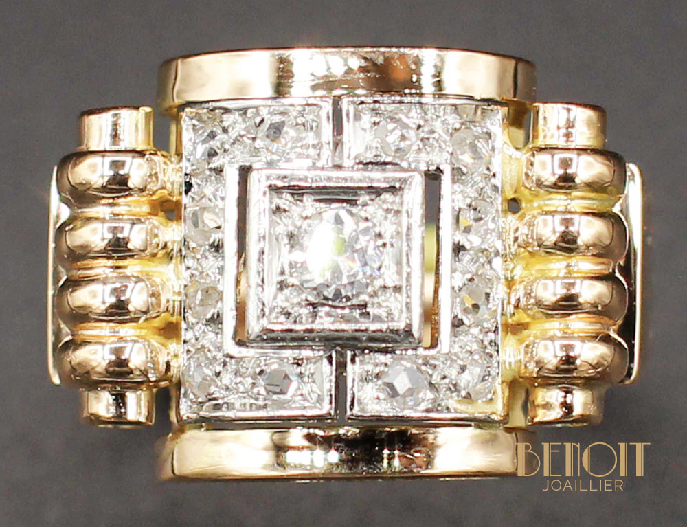 Bague 1950 Or Jaune Diamants - Image 3