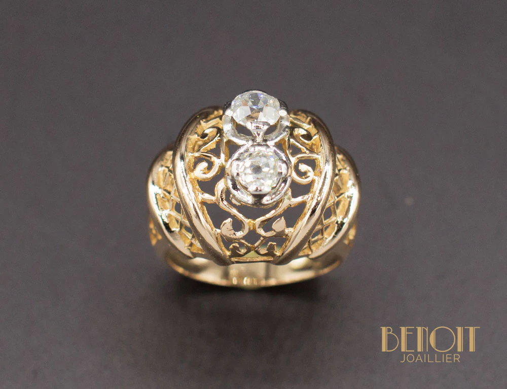 Bague 1950 Or Jaune Diamants - Image 2