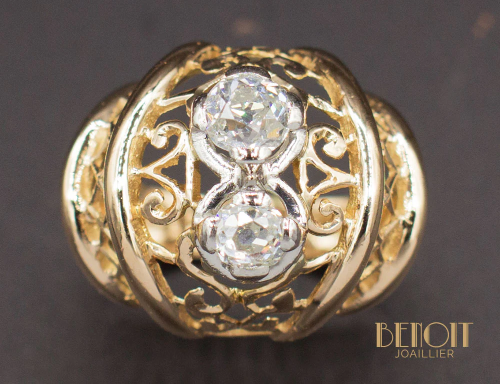 Bague 1950 Or Jaune Diamants - Image 3