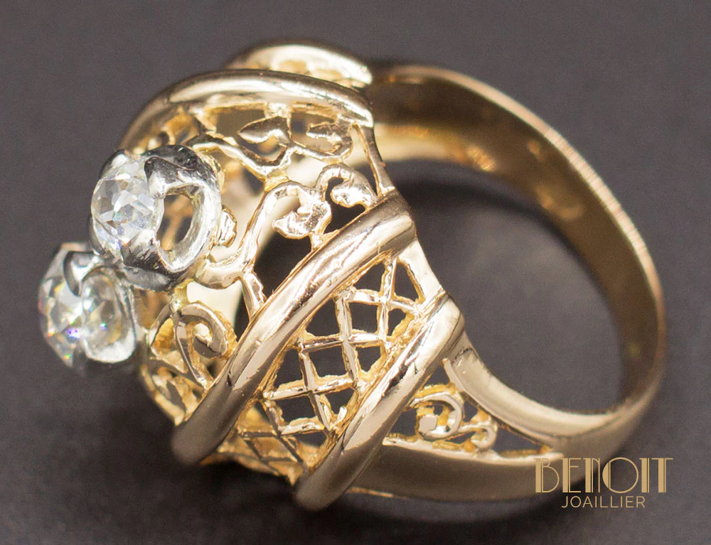 Bague 1950 Or Jaune Diamants - Image 4