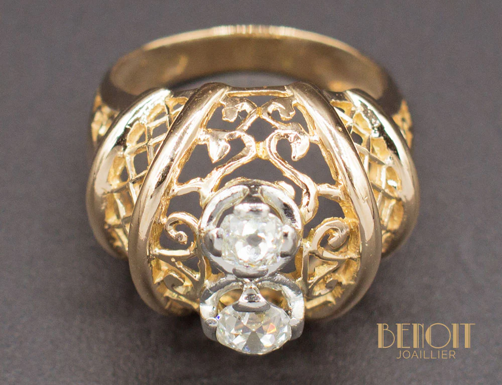 Bague 1950 Or Jaune Diamants - Image 5