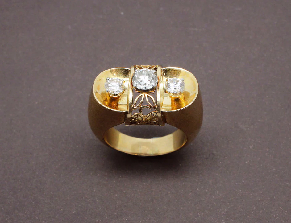 Bague 1950 Or Jaune et Diamants - Image 2