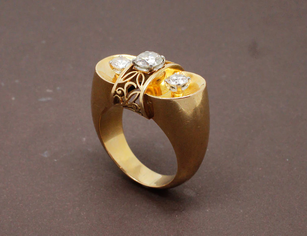 Bague 1950 Or Jaune et Diamants - Image 3