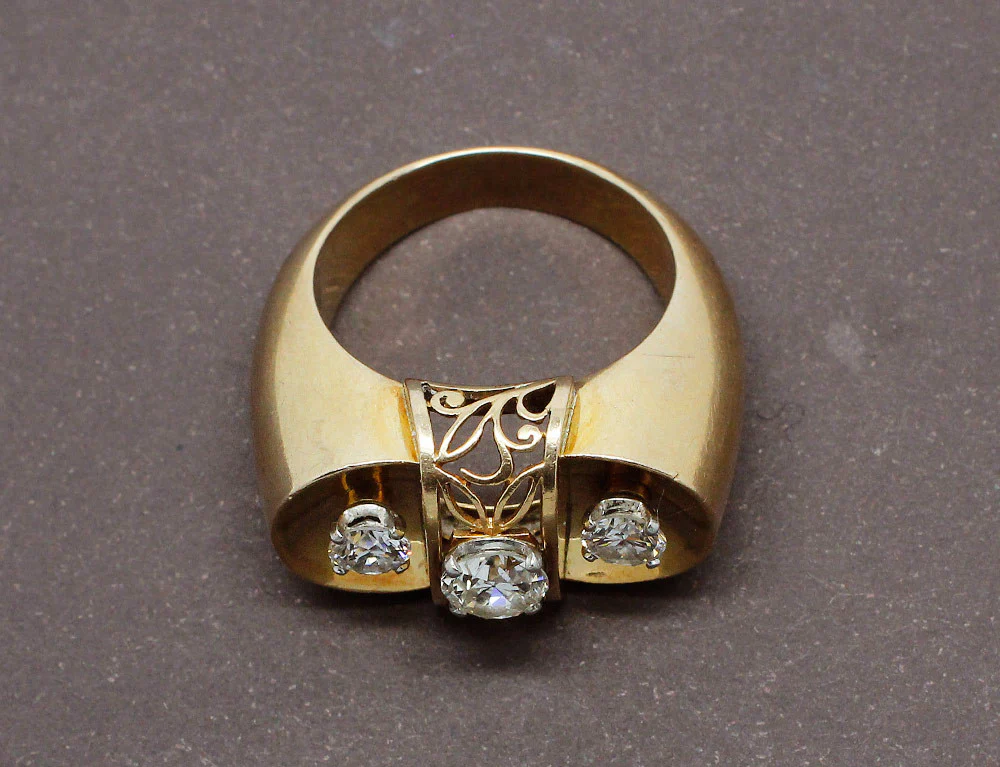 Bague 1950 Or Jaune et Diamants - Image 4