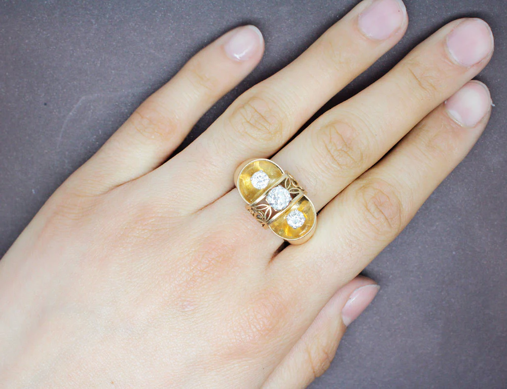 Bague 1950 Or Jaune et Diamants - Image 6