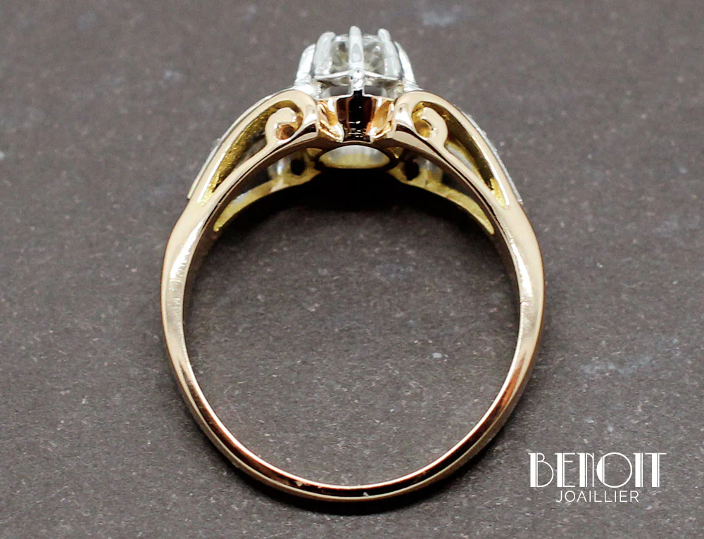 Bague 1950 Or Jaune Platine Diamants - Image 4