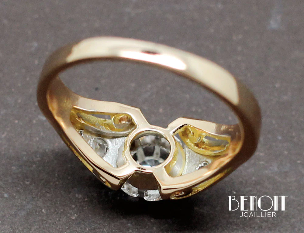 Bague 1950 Or Jaune Platine Diamants - Image 6