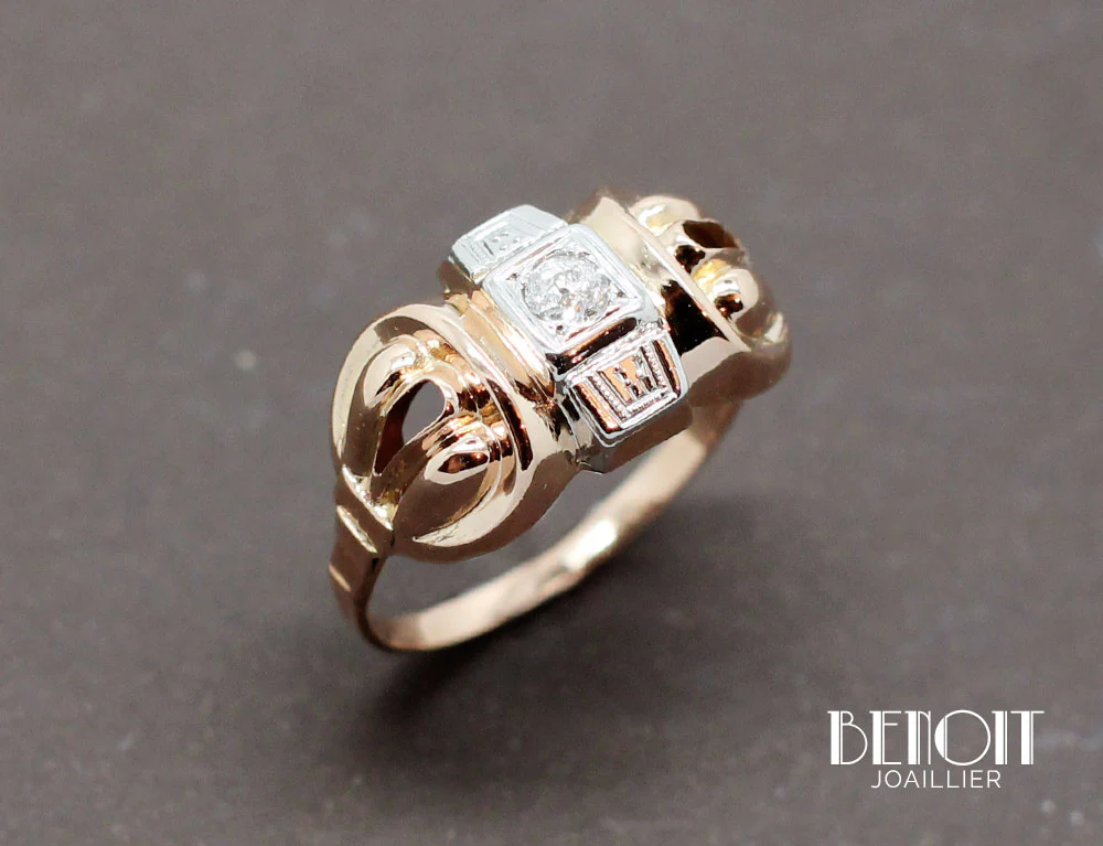 Bague 1950 Or Rose Diamants