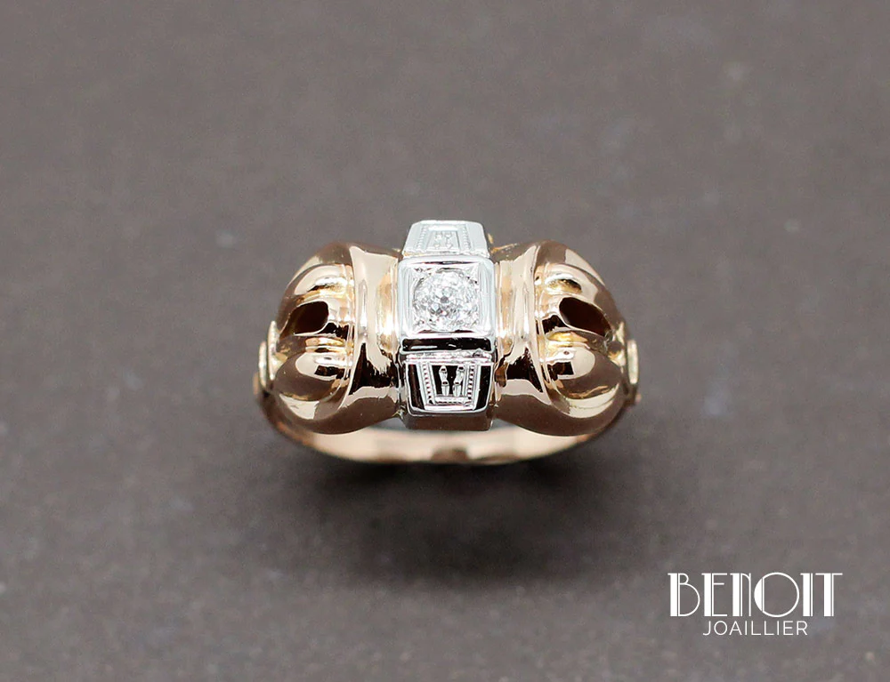 Bague 1950 Or Rose Diamants - Image 2