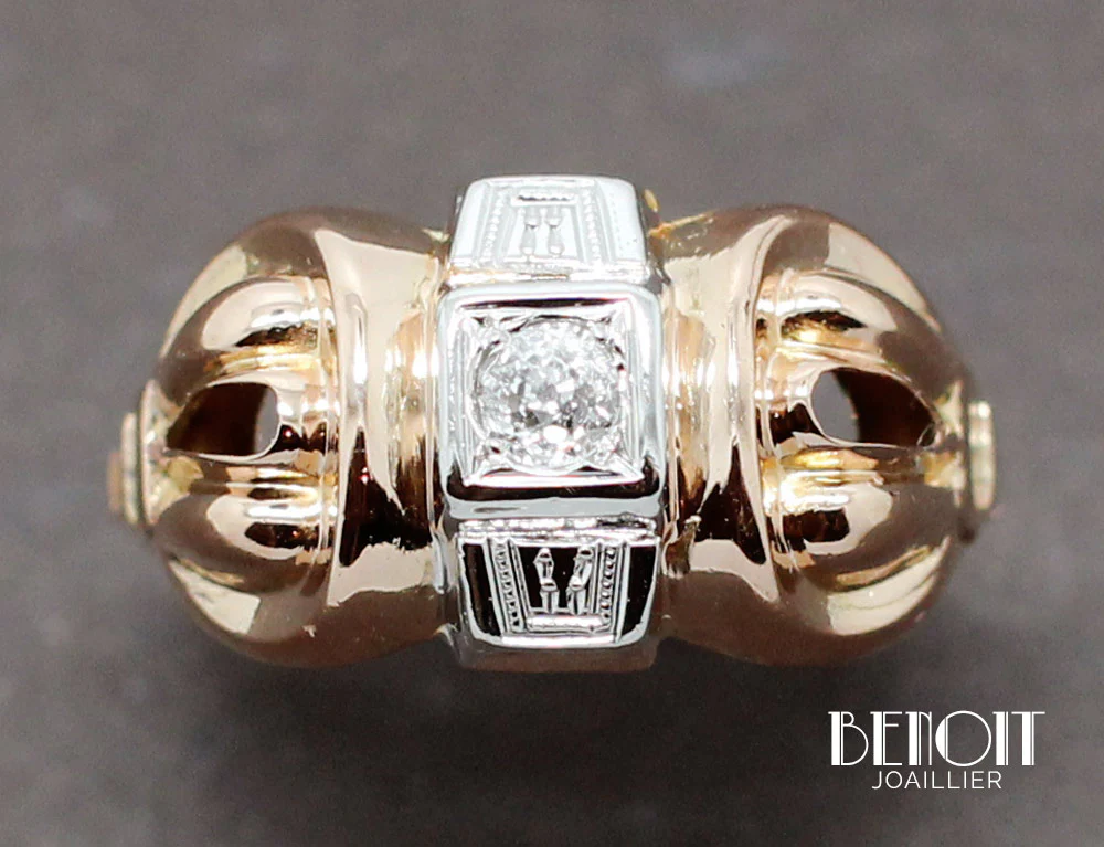 Bague 1950 Or Rose Diamants - Image 3