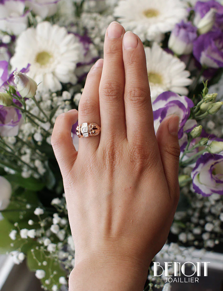 Bague 1950 Or Rose Diamants - Image 7