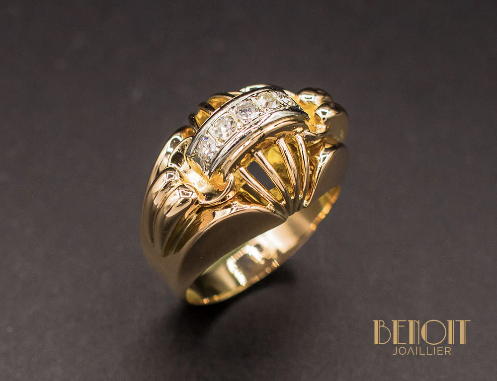 Bague 1950 Or Rose Diamants