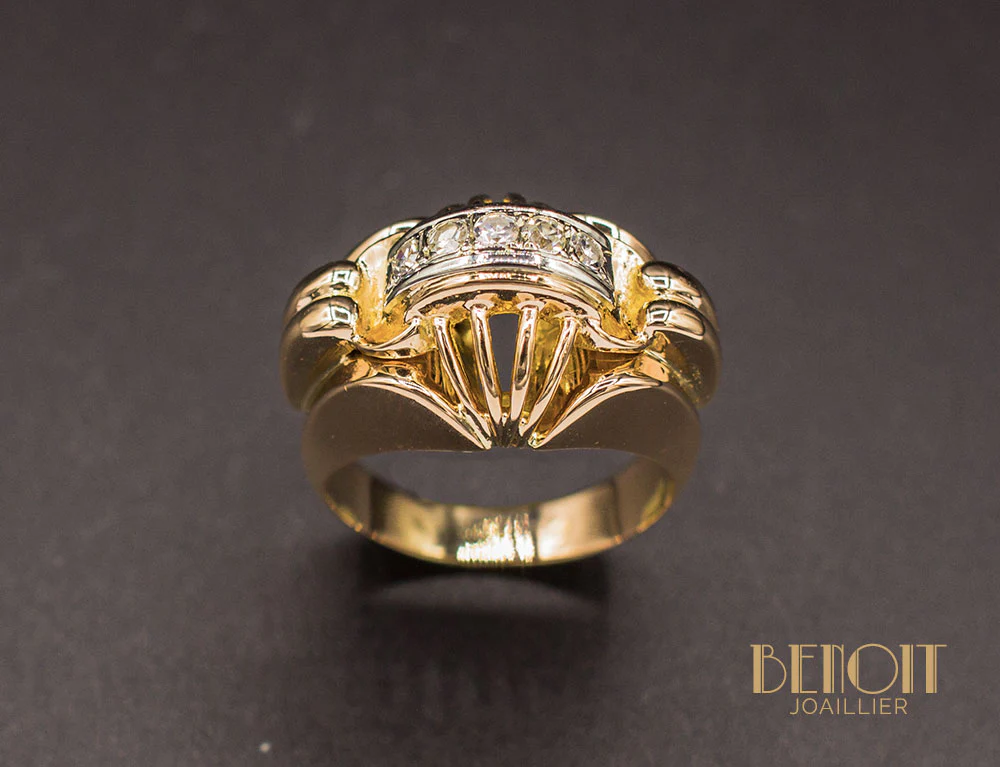 Bague 1950 Or Rose Diamants - Image 2