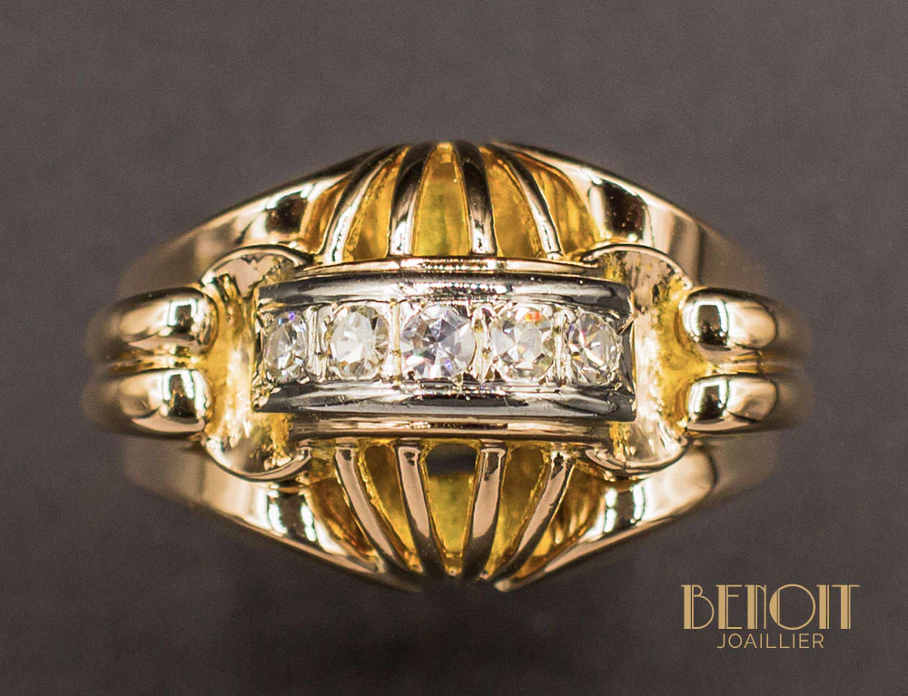 Bague 1950 Or Rose Diamants - Image 3