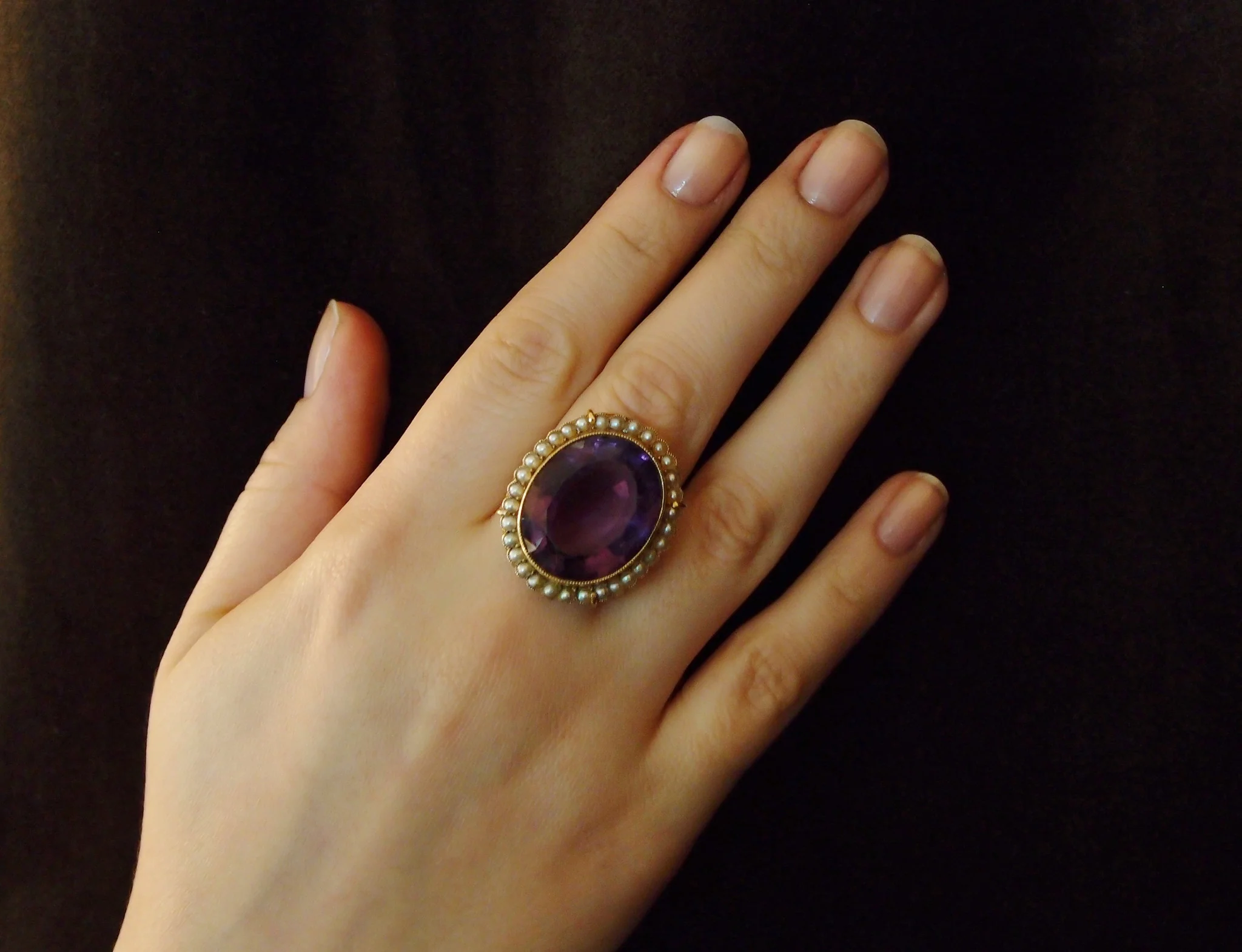 Bague 19ème Amethyste et perles fines - Image 6