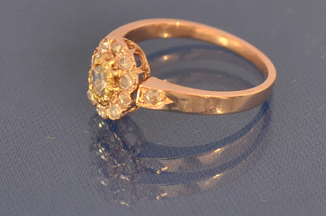 Bague 19ème Siècle Diamants Taille Rose et Or Rose - Image 2
