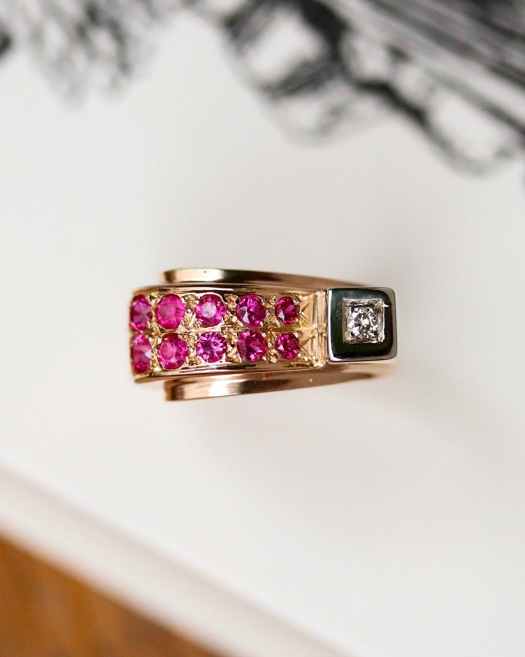Bague de Style Tank Or Rose Diamant Rubis Verneuil - Image 5