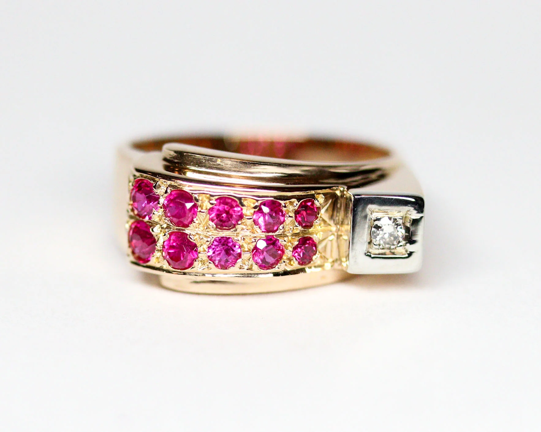 Bague de Style Tank Or Rose Diamant Rubis Verneuil - Image 7