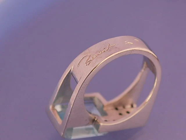 Bague Aigue marine diamants et or 18 carat - Image 2