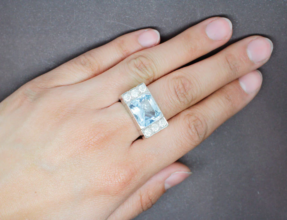 Bague style tank Aigue Marine Diamants - Image 5