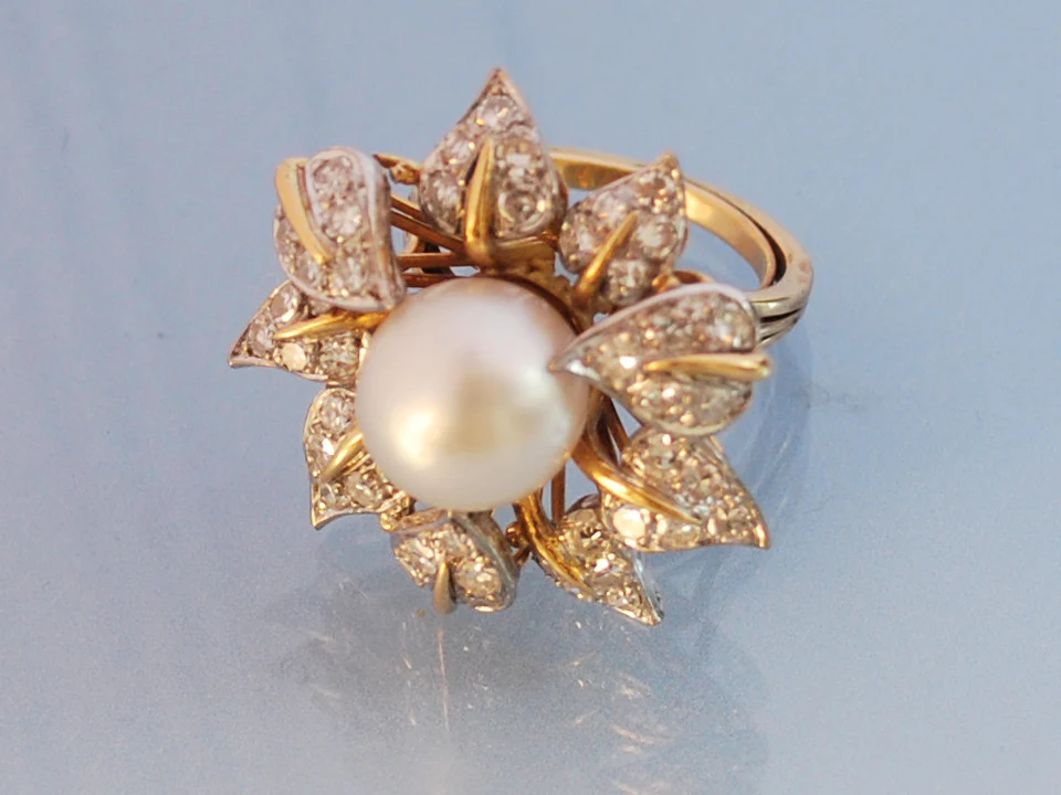 Bague ancienne diamant et perle