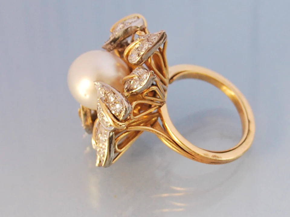 Bague ancienne diamant et perle - Image 2